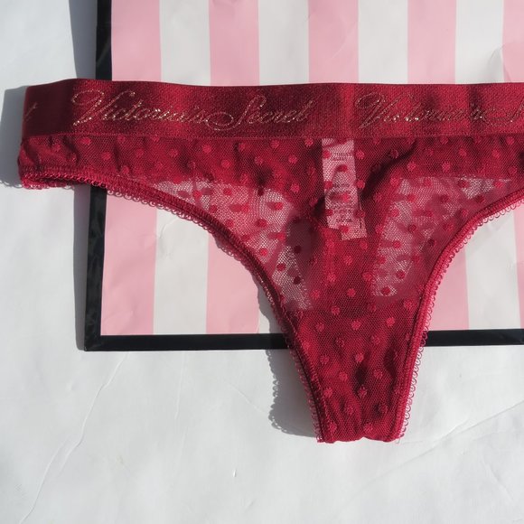 Victoria's Secret Panties Stretch Cotton Logo Thong Medium NEW Red NWT Lace - Picture 2 of 8